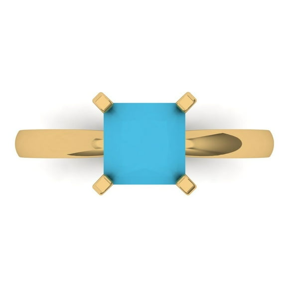 Solitaire Engagement Ring for Women - 1.5ct Simulated Turquoise in 18K Yellow Gold Promise Ring