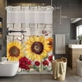 thumbnail image 5 of No Hook Shower Curtains with Snap-in Liner Set, Red Yellow Sunflowers Waterproof Hotel Style Bathroom Shower Curtain, Retro Rustic Barn Doors Butterfly Brown Mesh Top Bath Curtains 60''x72'', 5 of 9