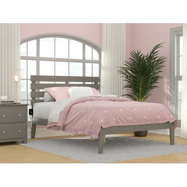 AFI Oxford Solid Wood Full Platform Bed with USB Charger in Gray