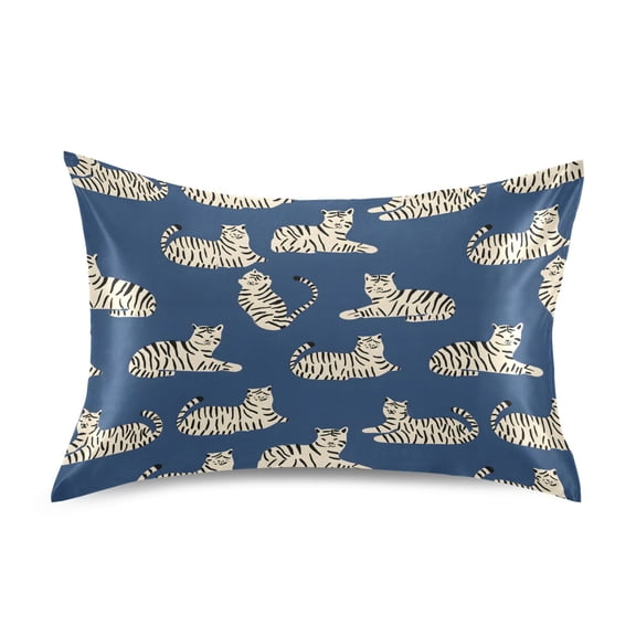 Ryvnso Satin Pillowcase Tiger on Blue Pillow Cases Standard Size 26x20in