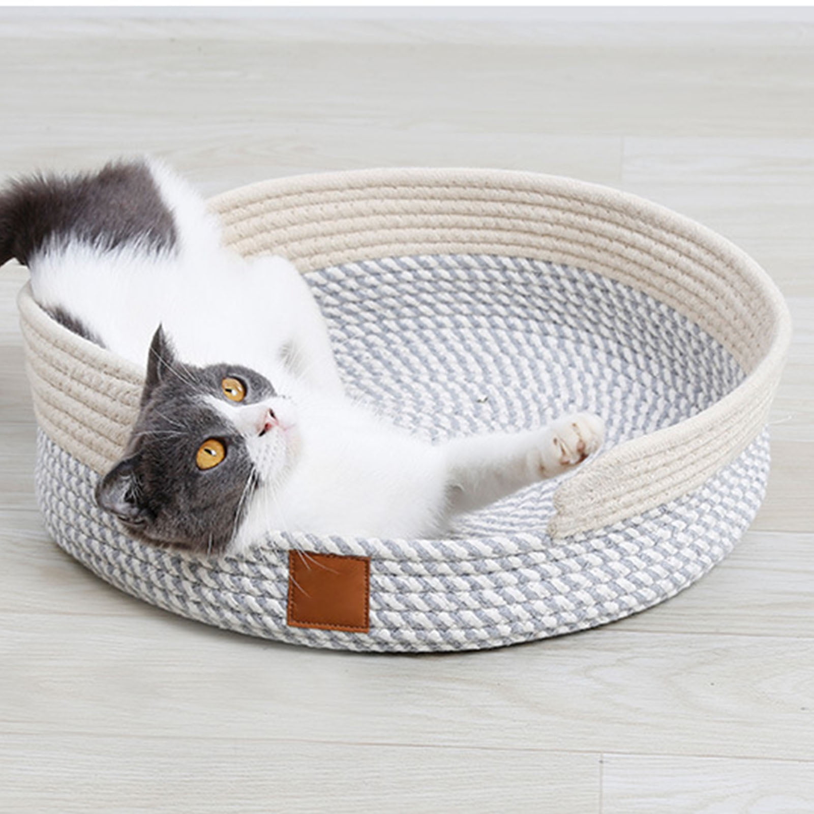 Lit Pour Chat En Corde De Coton Tissé 4 Saisons Universel Résistant Aux Rayures Et Aux Morsures, Panier Rond Chaud, Lit De Couchage Pour Animal Domestique