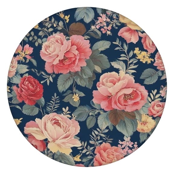 Pioneer Flower Floral Print Pattern Round Fitted Tablecloth with Elastic Edge,Dining Table Cover Waterproof,Outdoor Round Tablecloth for Camping,Dining,Indoor and Outdoor