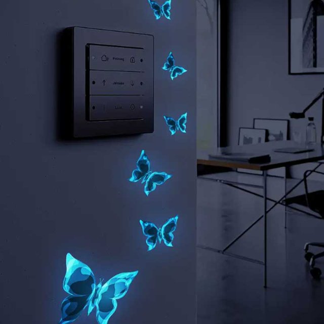 Pegatinas de interruptor de mariposa pequeñas luminosas azules, pegatinas de decoración para interruptor de dormitorio y sala de estar, 6 uds.