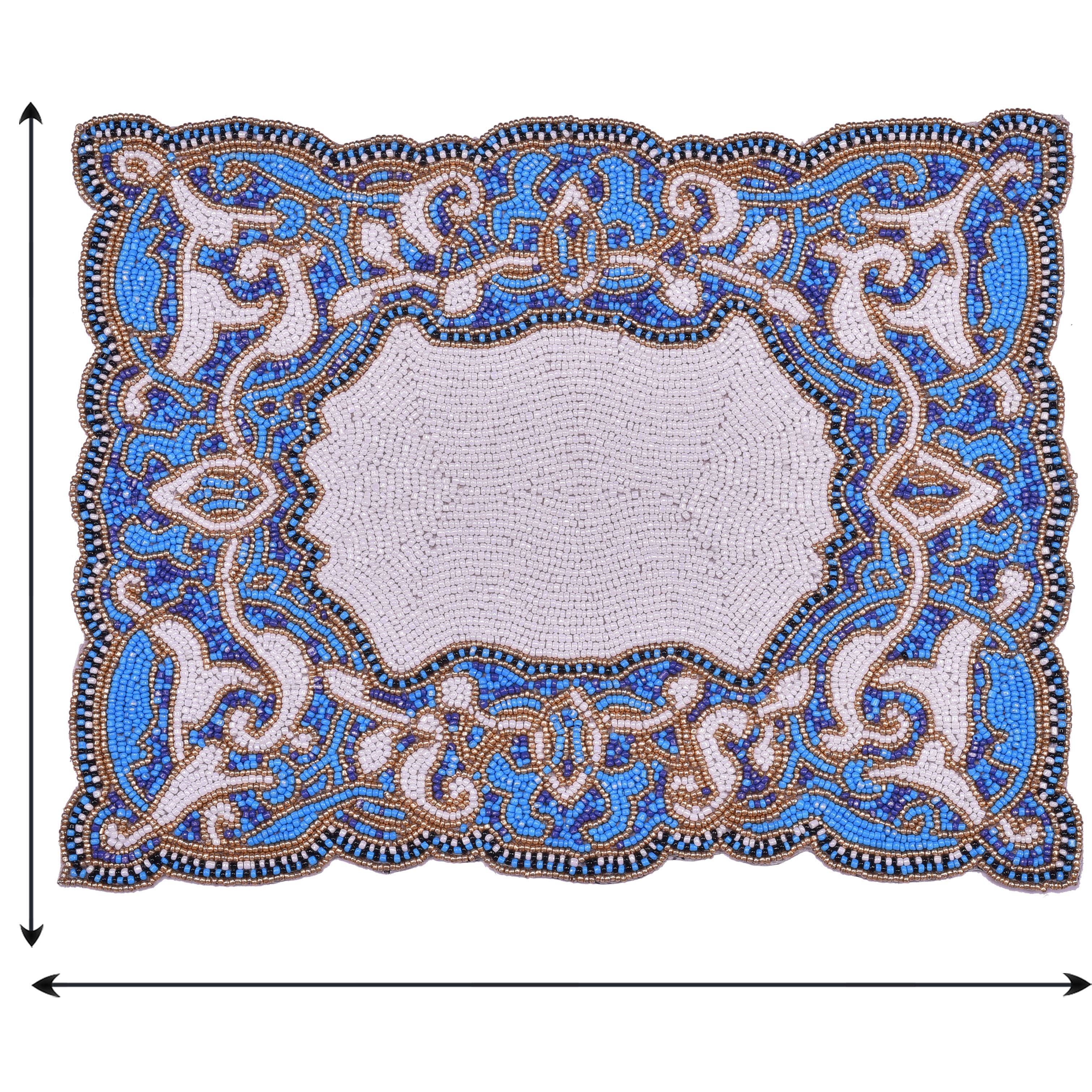 Blue White Beaded Placemats for Fall Autumn Thanksgiving Dining Table Scratch Heat Resistant Charger Mats Kitchen Decor Set of 6