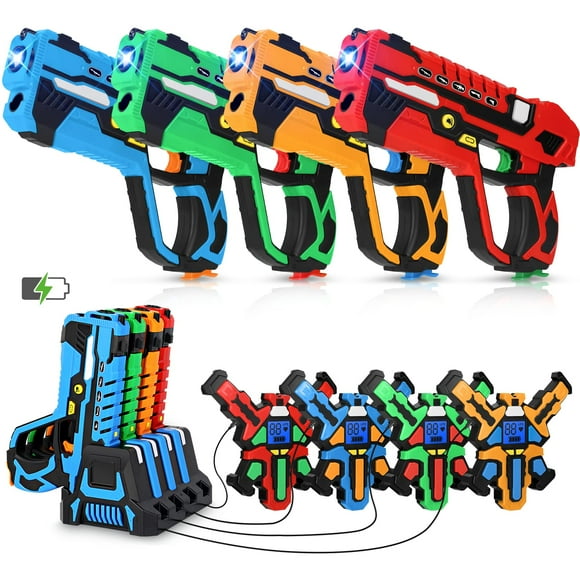 KIZJORYA Rechargeable Laser Tag Guns Set of 4 with Gun & Vest Sensors + LCDs - Cool Toys for Kids Teens Adults - Outdoor Shooting Games Family Group Activity - Fun Gift I