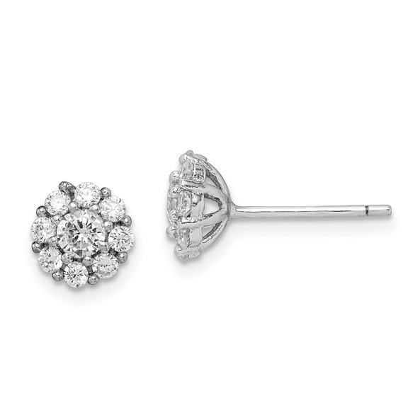 Primal Silver Sterling Silver Rhodium-plated Polished CZ Halo Post Earrings