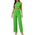 thumbnail image 2 of INSPIRE CHIC Women's 2 Pieces Outfits Ribbed Knit Sleeveless Top Wide Leg Pants Crew Neck Set M Green, 2 of 5