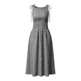 thumbnail image 4 of XIAOCHA Women's Tie Shoulder Gingham Dress Round Neck Smocked Waist Summer Casual Midi Dress, 4 of 6