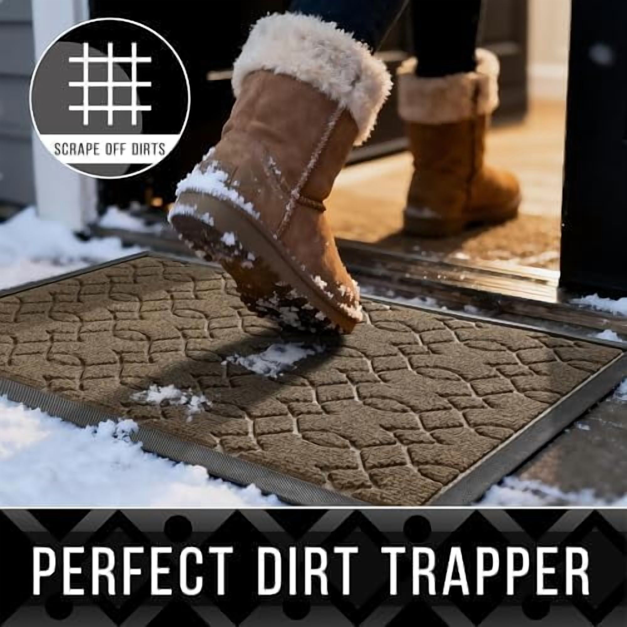 Large Door Mat 36x24, All-Season Waterproof Doormat Outdoor Entrance, Heavy Duty Non-Slip Outside Door Mat for Garage Patio Proch Entryway Indoor, Easy Clean, Brown