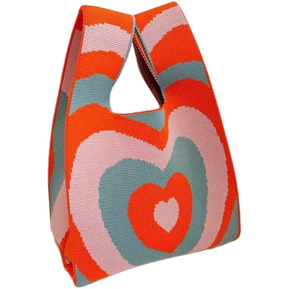 Handmade Knit Handbag Women Mini Knot Wrist Bag Casual Plaid Tote Bag Reusable Shopping Bags Knit Handbag Wrist Bag
