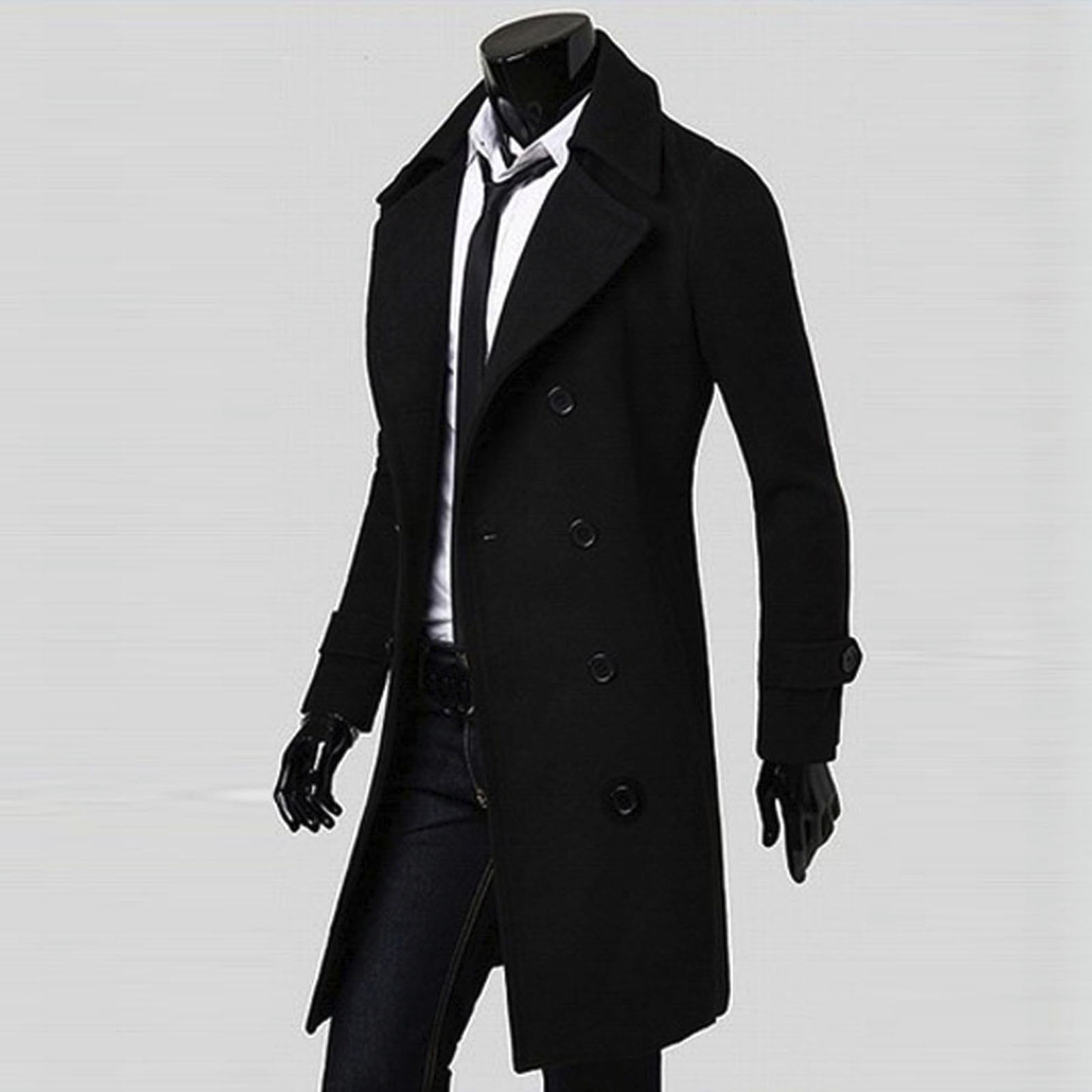 haxmnou men wool coat winter trench coats long sleeve button up jacket  outwear overcoat grey l（Please Buy One Size Larger）