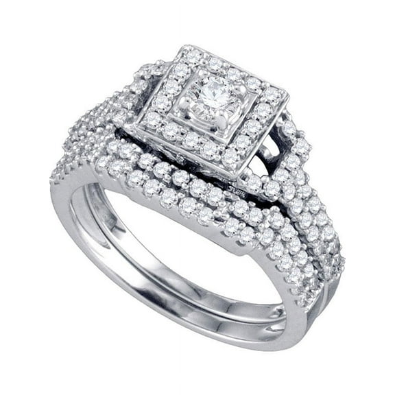 14kt White Gold Womens Round Diamond Square Halo Bridal Wedding Engagement Ring Band Set 1.00 Cttw