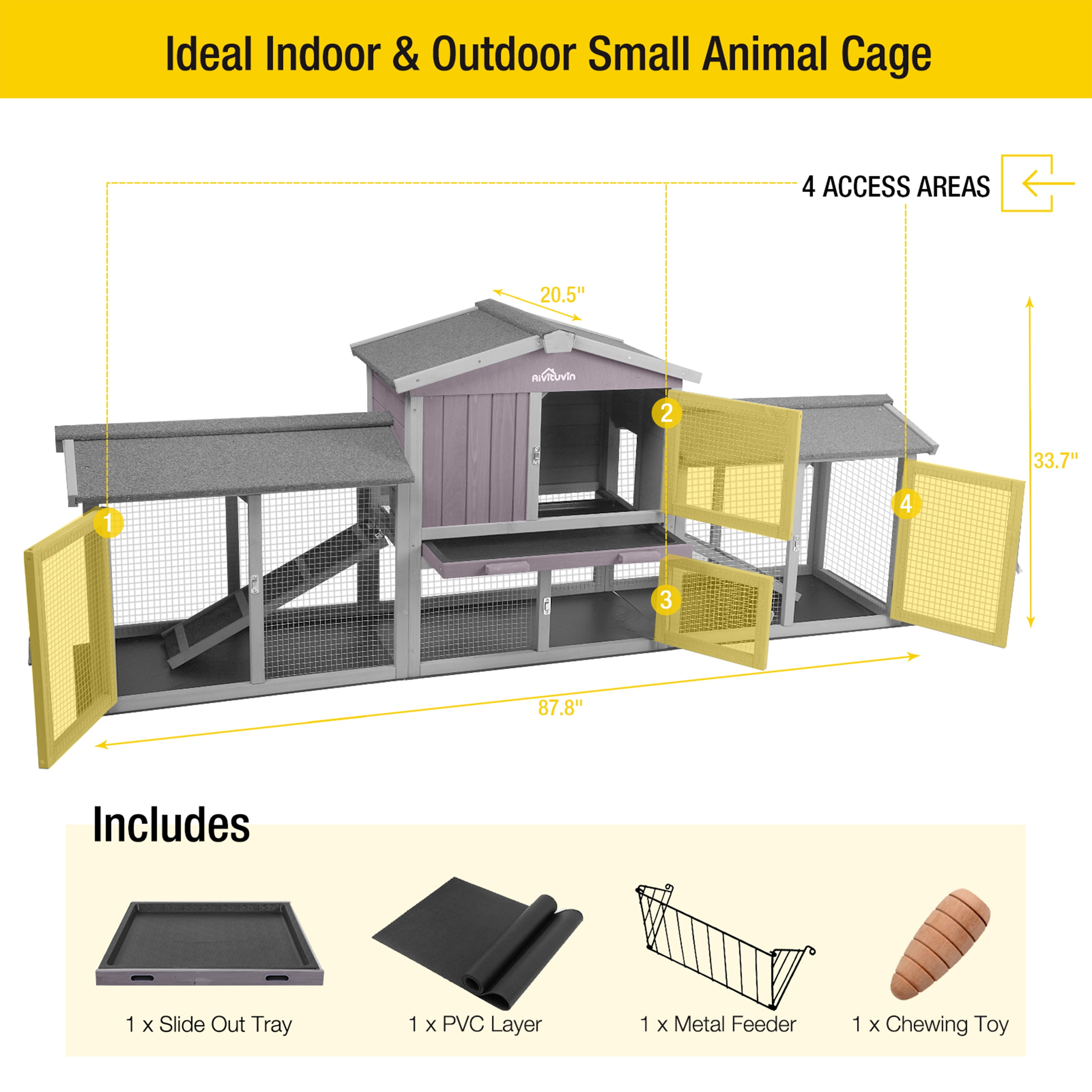 Aivituvin Chicken Coop Outdoor with PVC Bottom Layer Indoor Rabbit Hutch Wooden Bunny Cage Large Rabbit House with Run