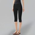 thumbnail image 2 of Women's High Waist Side Slit Capri Leggings, Butt Lifting Tight Fit Yoga Pants with Slimming Effect, Stretchy Workout Crop Tights for Running Fitness Gym Daily Wear Black S, 2 of 5