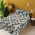 thumbnail image 2 of Ambesonne Tropical Fitted & Flat Sheet with Shams 4 Pcs Set, Exotic Maranta Leaves Art, King, Teal Mint Green and Raspberry, 2 of 5