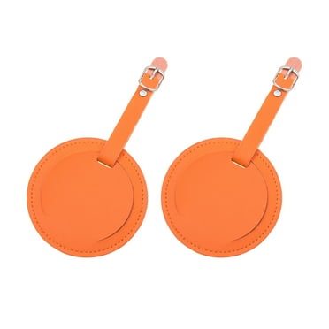 2 Pcs Round PU Leather Travel Luggage Bag Tag ID Labels Tag Case Name Holder wtih Buckle for Luggage Suitcase Backpacks (Orange)
