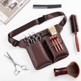 thumbnail image 1 of Bolsa para tijeras de peluquería de piel sintética marrón con cinturón para tijeras de peluquería, peluquerías y spa, 1 of 5