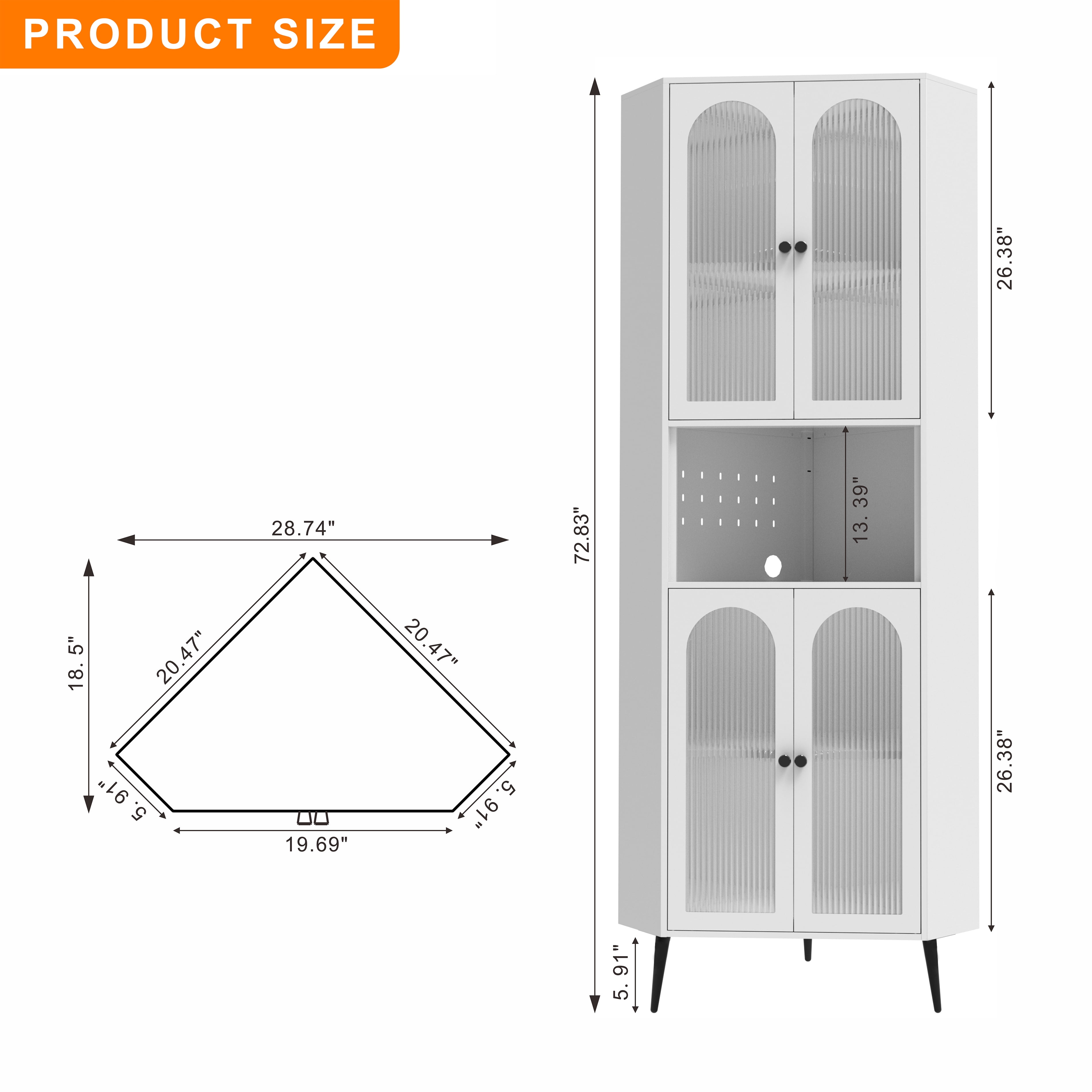 Mintazer 73" Tall Corner Storage Cabinet with 6-Tier Adjustable Shelves & 4 Glass Doors, Metal Corner Organizer for Living Room Bedroom Bathroom, White