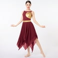 thumbnail image 2 of IDOPIP Women's Lyrical Dance Costume Sleeveless Cutout Metallic Patchwork Lyrical Dress S Wine Red, 2 of 7