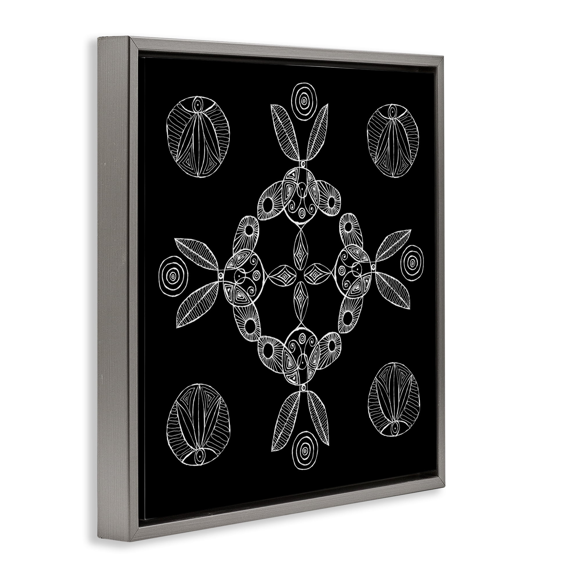 Stupell Industries Circular Symmetry Elementals Gray Framed Floater Canvas Wall Art, design by El Perkin