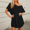 thumbnail image 2 of Womens Night Gowns for Sleeping Solid Color Sexy V Neck Short Sleeved Night Dress Sleepwear Black 2XL, 2 of 4