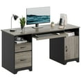 thumbnail image 4 of Bestier 59” Computer Desk with Drawers, Executive Desk with Storage Cabinet, Keyboard Tray for Home Office, Gray, 4 of 9