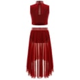 thumbnail image 5 of iiniim Girls Lyrical Dance Outfit Crop Top with High-Low Mesh Skirt Set Two-Piece Ballet Dancewear Burgundy 12, 5 of 7
