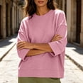 thumbnail image 6 of ABSUYY Women's Soft Stretchy Waffle Knit Tunic, Crew Neck 3/4 Sleeve Relaxed Fit Daily Shirt, Pink, M, 6 of 9