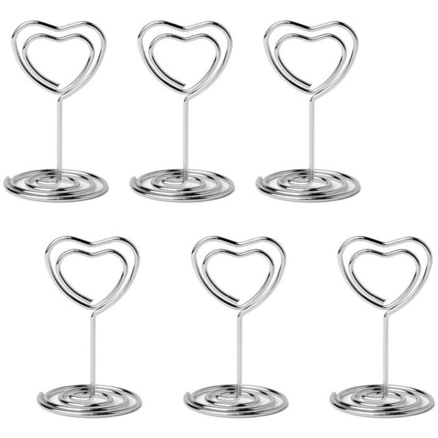 GFDYREE 20pcs Mini Place Card Holders Table Number Stand Table Card Holder Wire Table Picture Photo Holder with Heart Shape Menu Memo Clips for Wedding Party, Silver