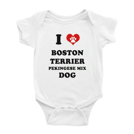 

I Heart Boston Terrier Pekingese Mix Dog Funny Baby Jumpsuits (White 18-24 Months)