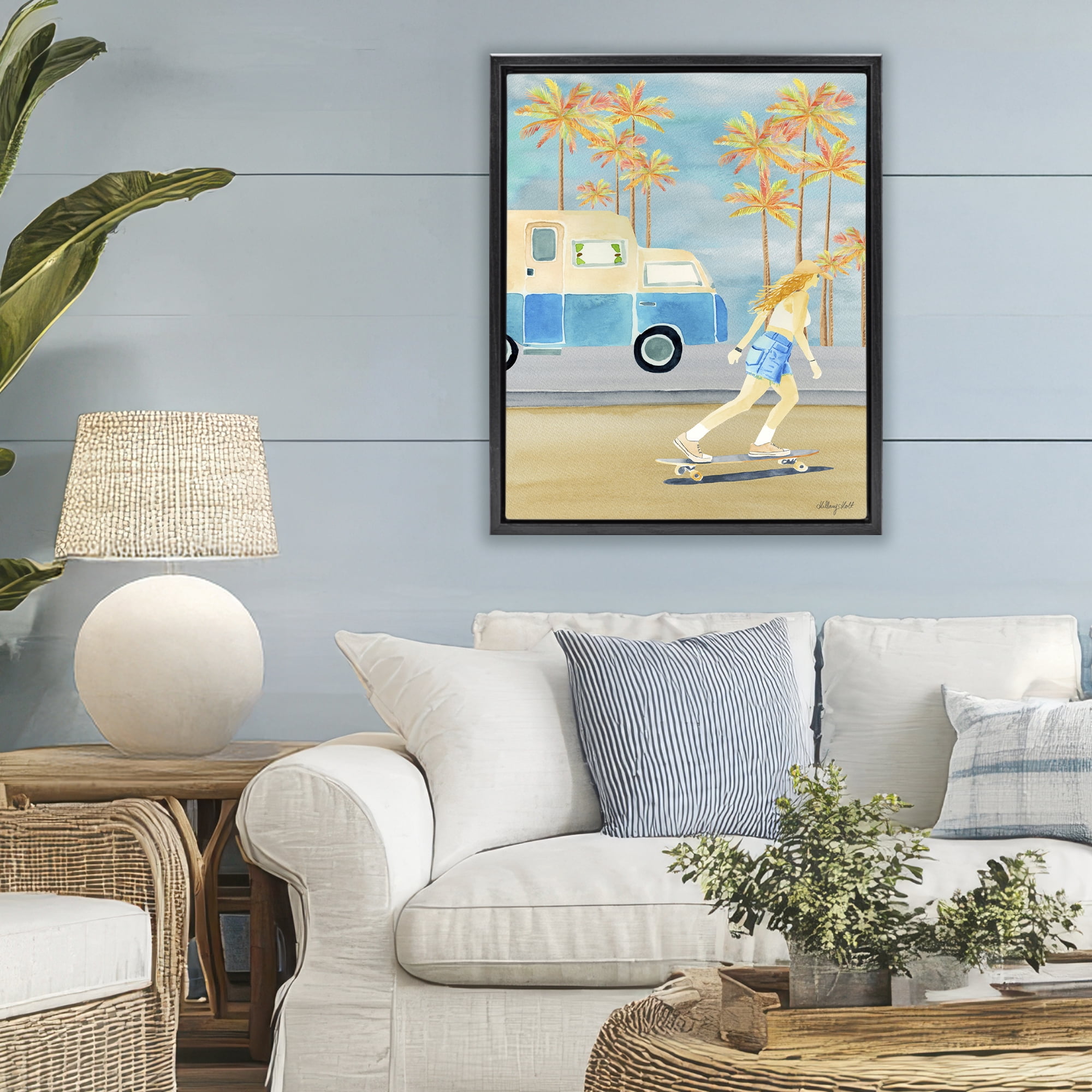 Stupell Industries Santa Monica Road Trip Black Framed Floater Canvas Wall Art, design by Hillary Holt