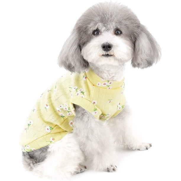 Camiseta sin mangas para perros pequeños - Ropa para mascotas - Para primavera y otoño - Estampado de margaritas - Algodón suave - Para chihuahuas, perros y yorkshire terriers - Amarillo - Talla M