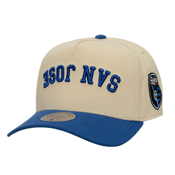 Men's Mitchell & Ness  Cream/Blue San Jose Earthquakes Upside Down Pro Pinch Snapback Hat