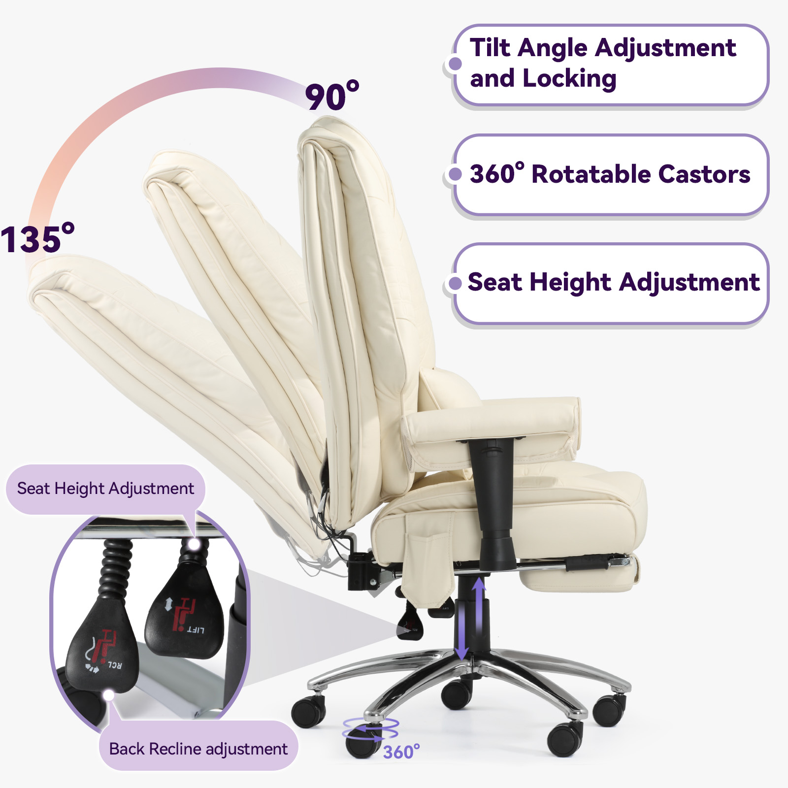 6-Point Massage Office Chair with Heating – Premium Ergonomic Executive Chair with Retractable Footrest & Reclining Function