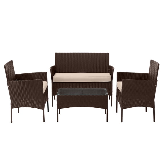 Lavish Home 4-Piece Patio Furniture Set with Couch, Chairs, and Table (Black)