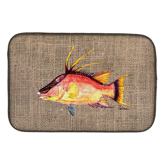 Caroline's Treasures Hog Snapper on Faux Burlap Dish Drying Mat