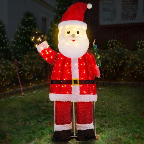 1pc Festive USB Powered 6ft Lighted Santa Claus Decoration, Polyester Freestanding Outdoor Christmas Decor, Collapsible Holiday Ornament with Operating Voltage ≤36V