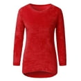 thumbnail image 2 of Daeful Hauts en Tricot pour Femmes Col Rond Chandail Tunique Unie Blouse Rouge m, 2 of 6