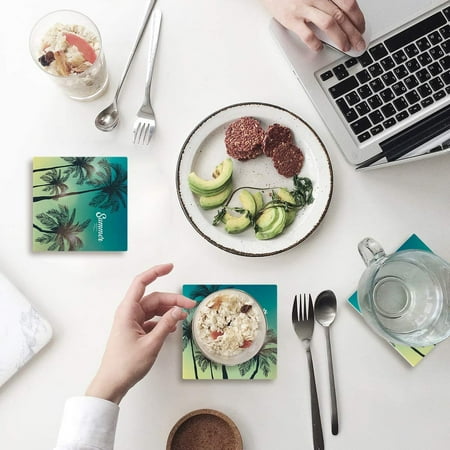 

ZHANZZK Summer Tropical Palm Tree Set of 8 Coaster for Drinks Absorbent Ceramic Stone Coasters Cup Mat with Cork Base for Home Kitchen Room Coffee Table Bar Decor