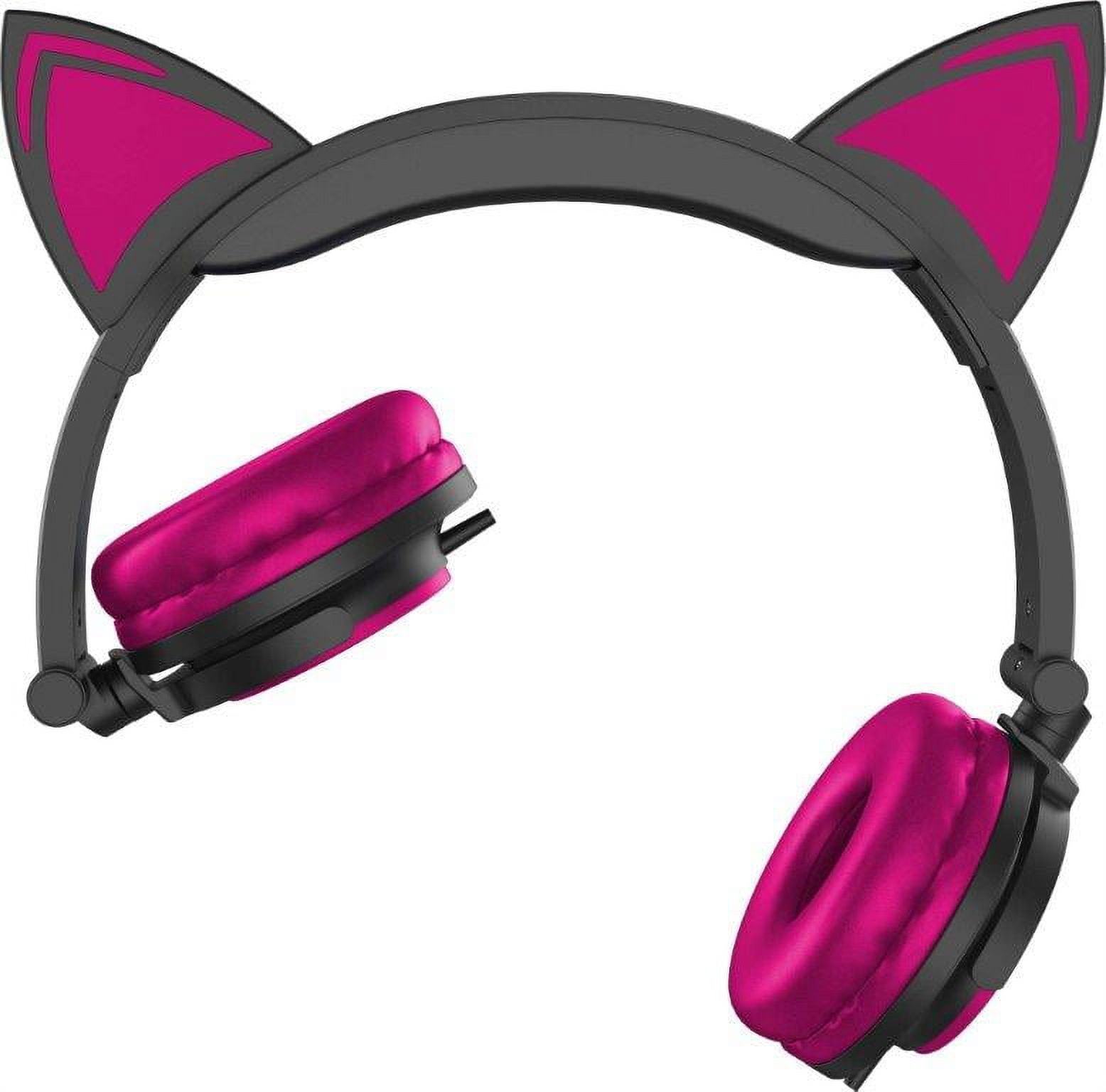 Ledeez Wired Pink LED Cat Ear Foldable Headphones with 3.5mm Jack Plug 