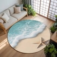 thumbnail image 3 of 5ft Round Rug, Beach Coastal Non-Skid Rubber Backing Large Area Rugs - Living Room Bedroom Home Office, Summer Nautical Starfish Aqua Beige Indoor Floor Mat Carpets Washable Rug, 3 of 9