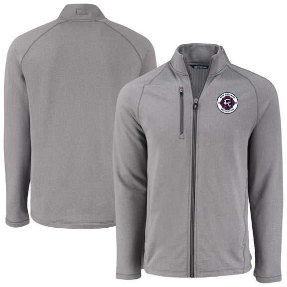 Men's-Cutter & Buck Heather Gray New England Revolution Peshastin Eco Fleece Recycled Raglan Full-Zip Jacket