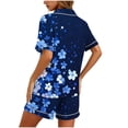 thumbnail image 4 of Blmnix Ladies Pajamas Sets Sleepwear Sets 2 Piece Bamboo Pajamas Pjs Collared Short Sleeve Blue Cropped Straight-Leg Women's Cotton Pajama Sets,XL, 4 of 5