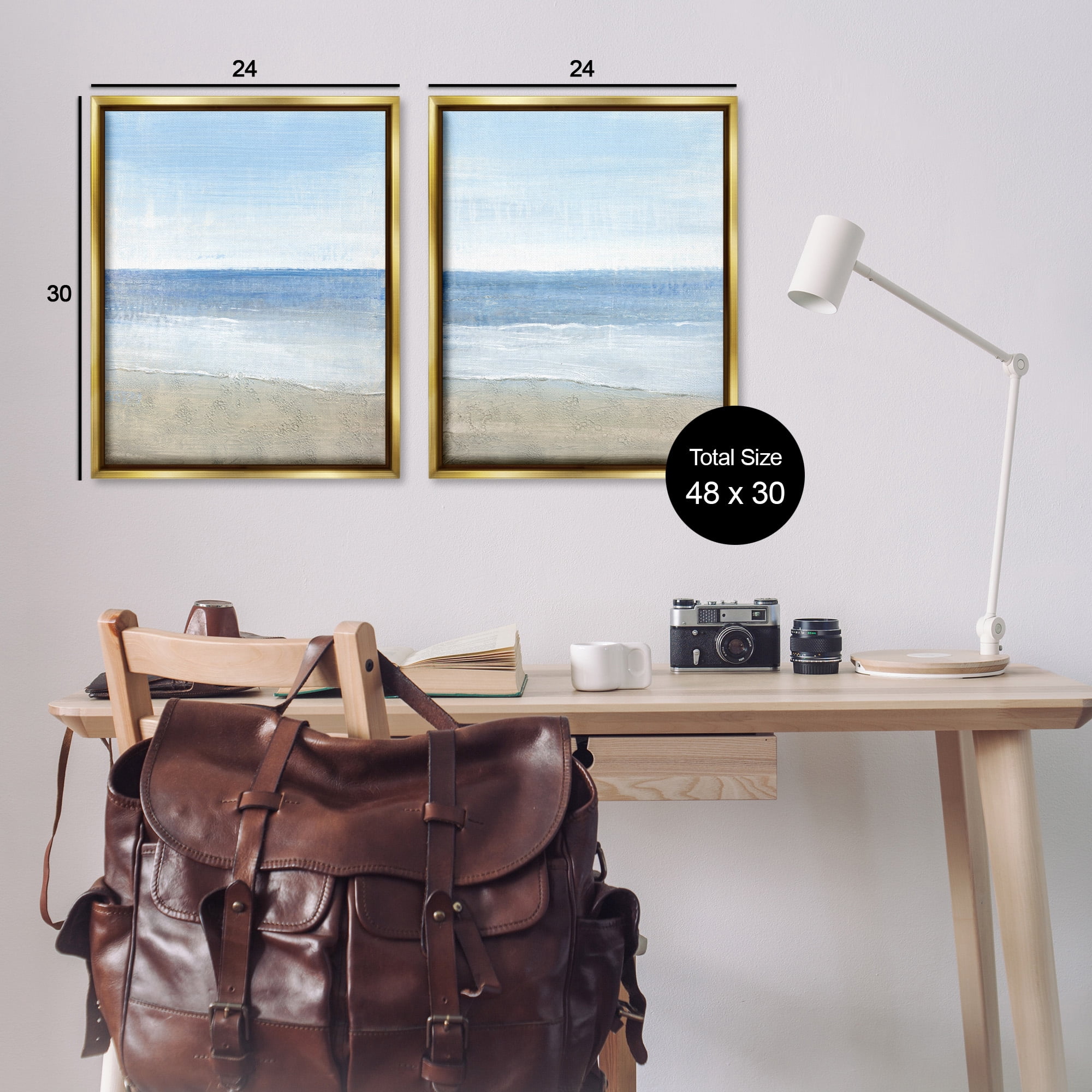 Stupell Industries Coastal Seafoam Beach Waves Nature Painting Gold Floater Framed Canvas Art Print Wall Art, 25 x 31, Set of 2