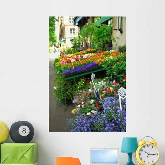 Colorful Flower Stand Sidewalk Wall Mural by Wallmonkeys Peel and Stick Graphic (48 in H x 32 in W) WM224837