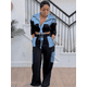 thumbnail image 2 of Conjuntos de 2 piezas para mujer, traje de un solo pecho con empalme, top y pantalones, conjunto de chándal a juego, verano otoño 2024, 2 of 5