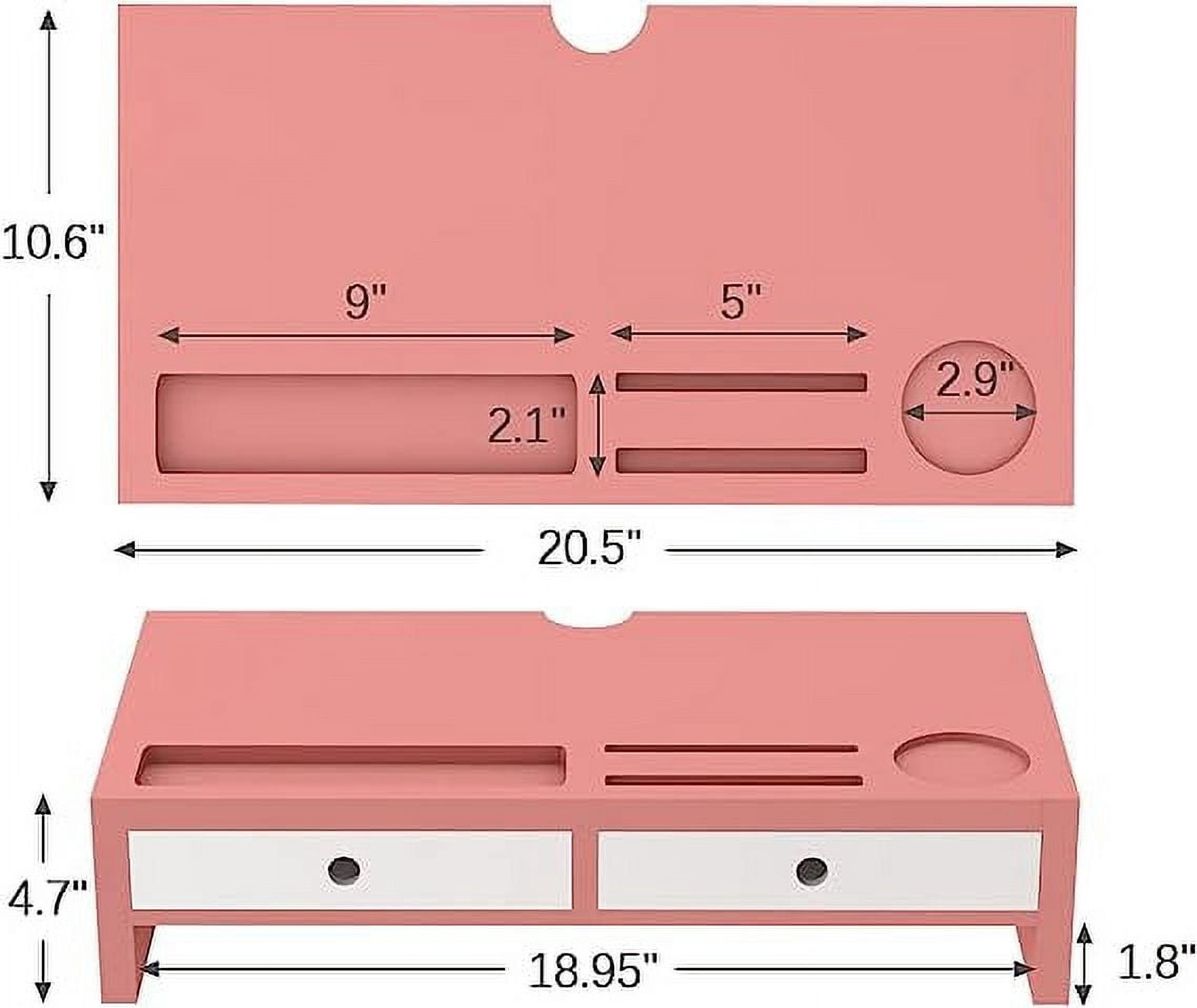Bambloom Monitor Stand Riser and Computer Wood Desk Organizer with Drawer and Pen Holder for Laptop, Computer, iMac, 20.5Inch,Pink & White