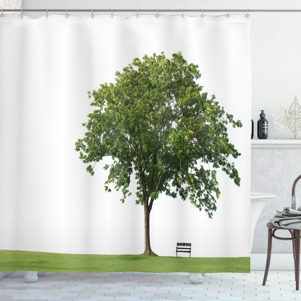 JOOCAR Tree Shower Curtain, Bench Under Majestic Tree Looks Like