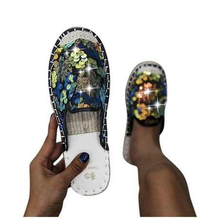 

Aayomet Women Sandals Sequin Large Size Fashion Capless Toe Straw Fisherman Lace Shoes Women s sandals Black 6.5