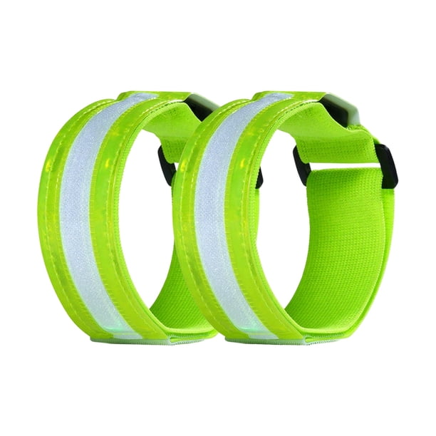 2 brazaletes luminosos LED de alta visibilidad, reflectantes y de seguridad, ajustables para exteriores, para caminar, correr y andar en bicicleta.